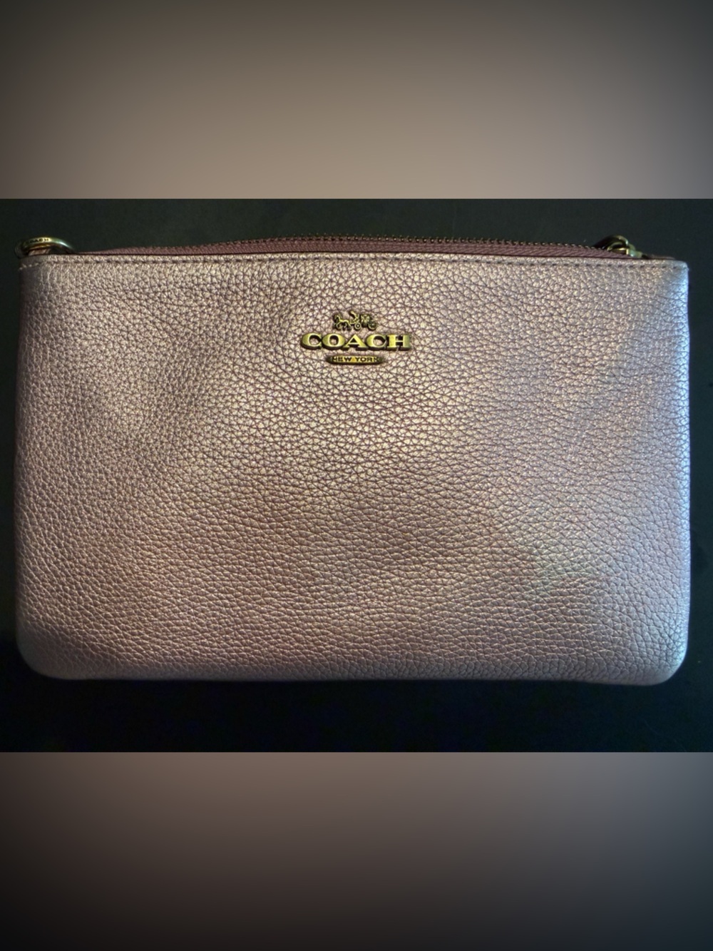 Coach Pebbled Leather Wristlet - Metallic Pink